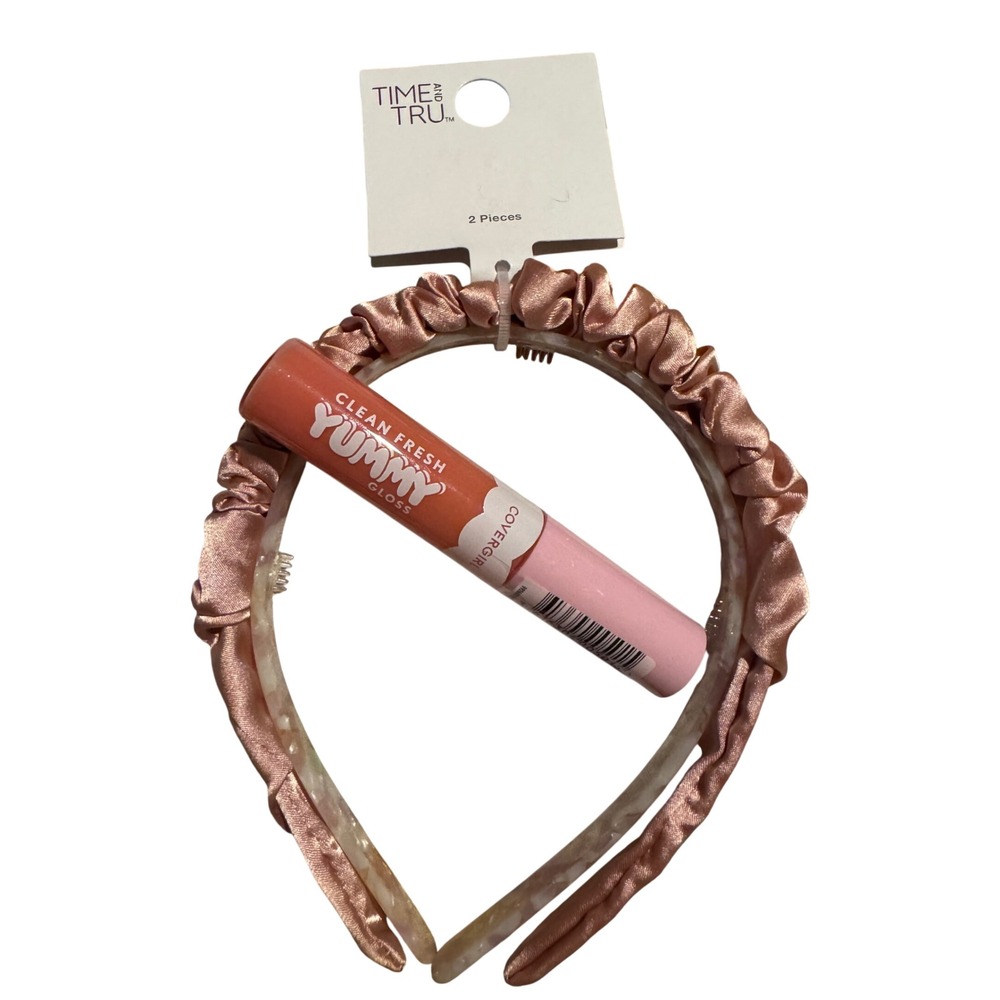 Time and Tru 2PK Headband Blush Satin Acetate & Covergirl Yummy Gloss 500 Havana